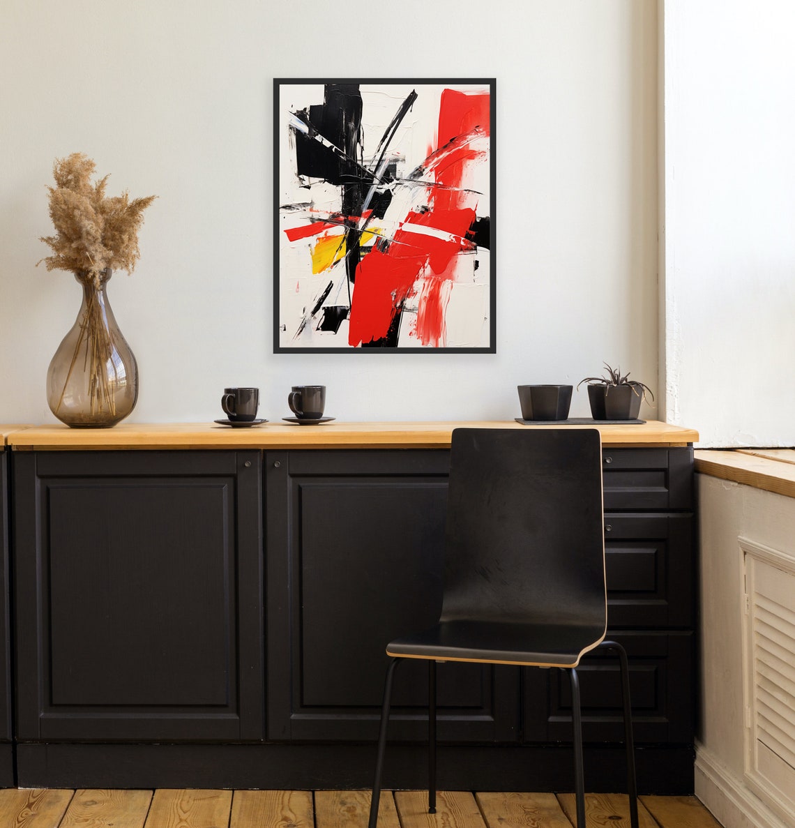 Franz Kline Inspired Black Red And Yellow Geometric Painting Wall Art Print Custom - Image 2