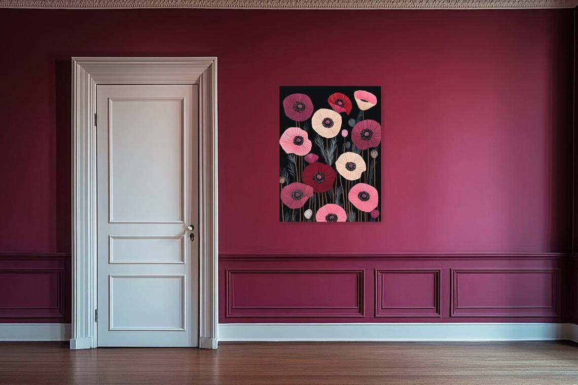 Pink and Red Poppies Blooming on a Dramatic Black Background Poster - Image 5