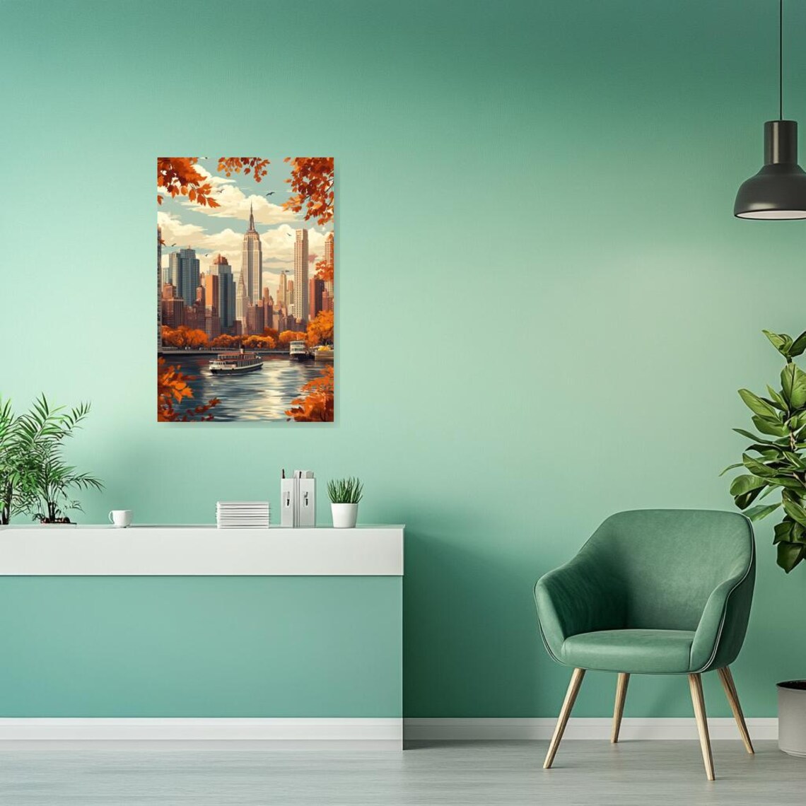 Autumn New York City Skyline Empire State Ferries Fall Foliage Poster - Image 3