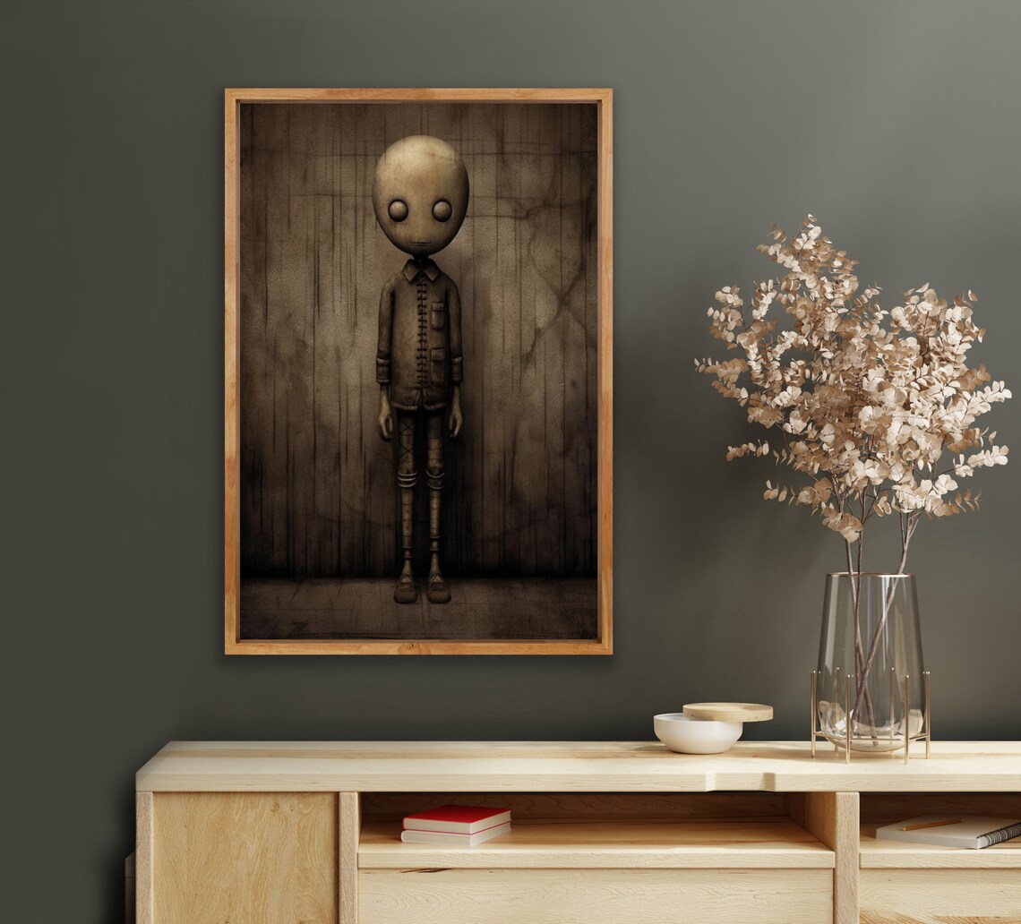 Creepy Vintage Style Portrait of a Strange Bald Figure Dark Art Poster - Image 2