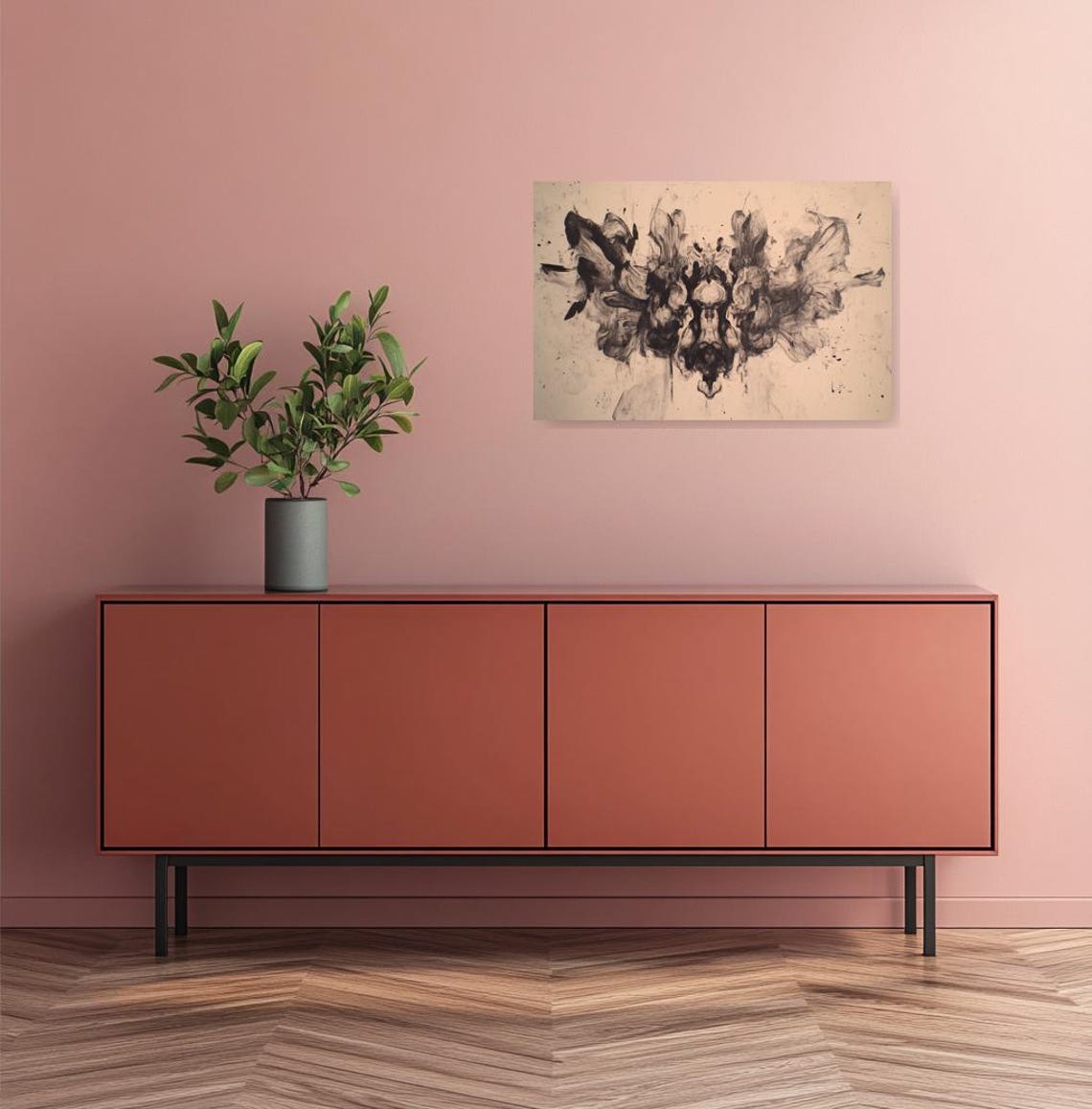 Black Ink Abstract Symmetric Blot Modern Art Wall Decor Poster - Image 2