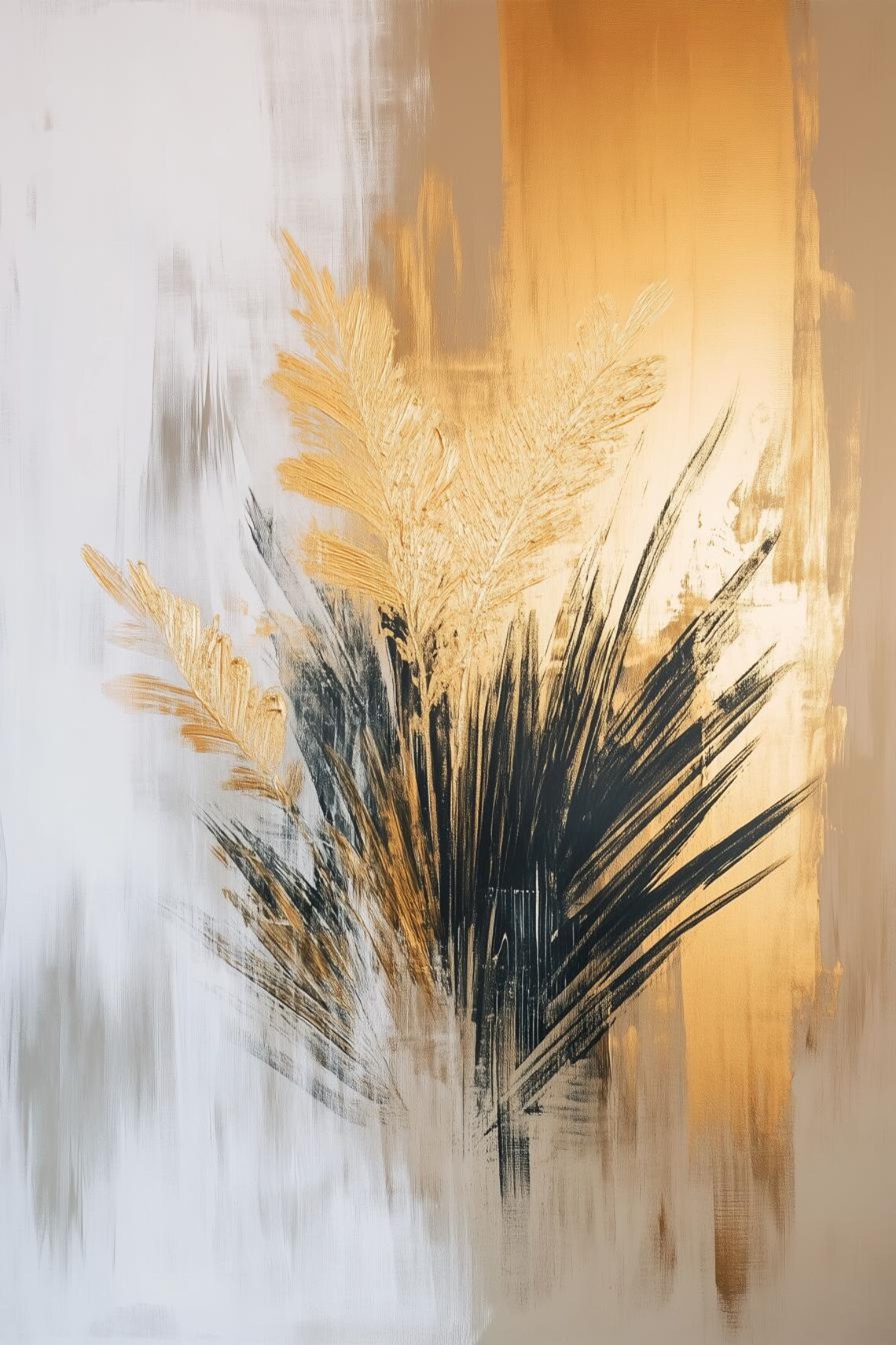 Black and Gold Abstract Palm Fronds Botanical Modern Art Poster