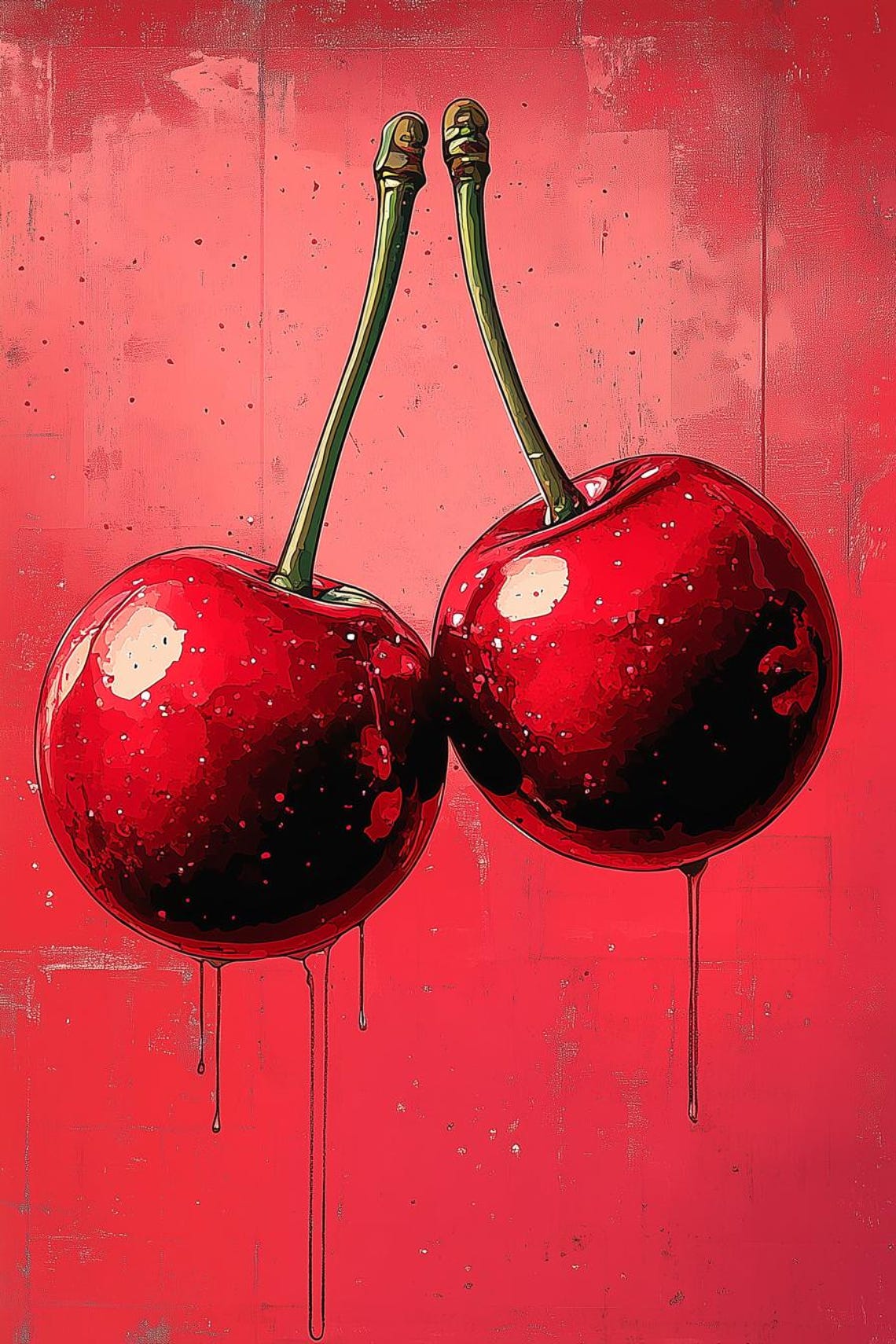 Bold Cherry Print Inspired By Pop Art Style With Vivid Red Hues Perfect For Modern Home Decor