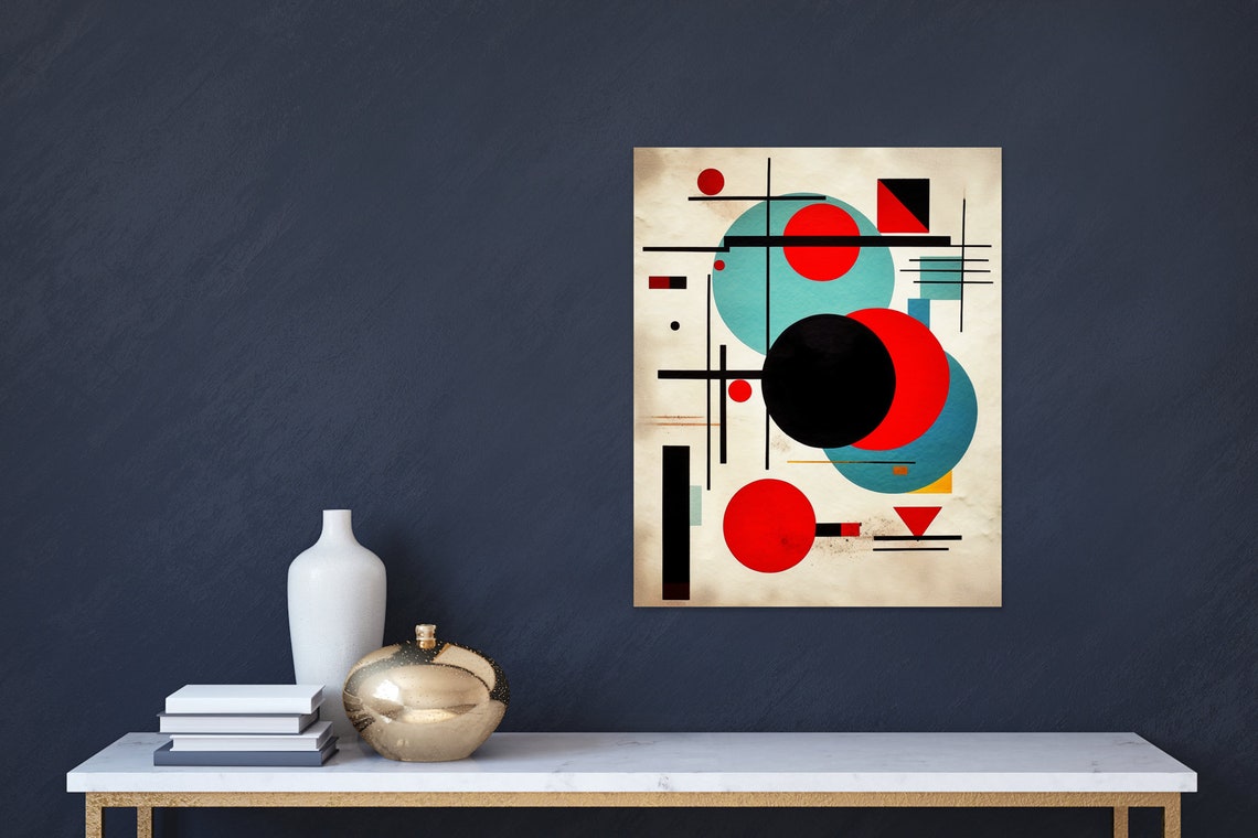 Mechanized Forms Meet Modern Art In Red Turquoise Abstract Art Nouveau Prints Original Modern Abstract With Bold Colors Minimal Layout - Image 2