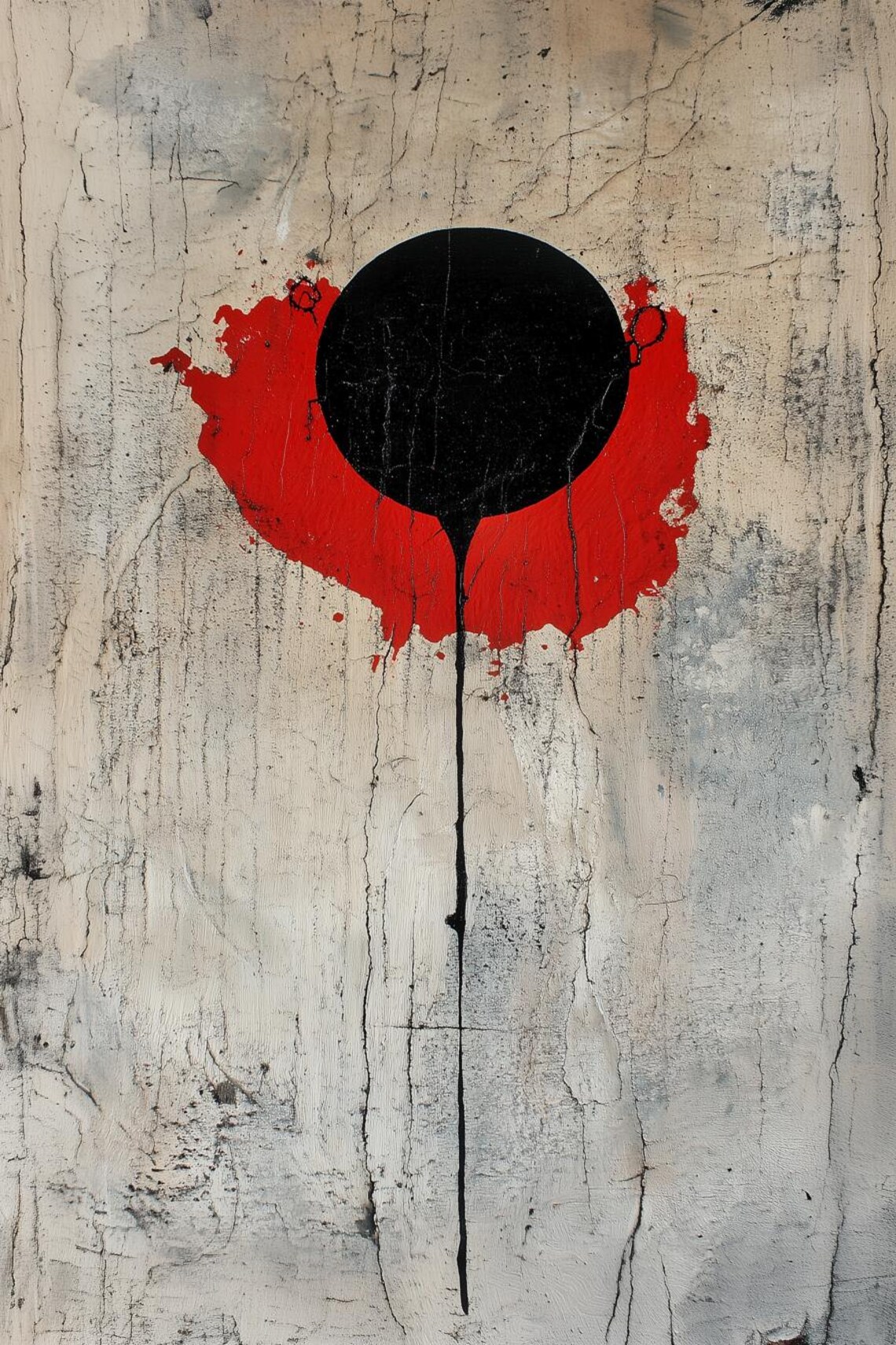Bold Abstract Black Red Circle, Modern Expressionism
