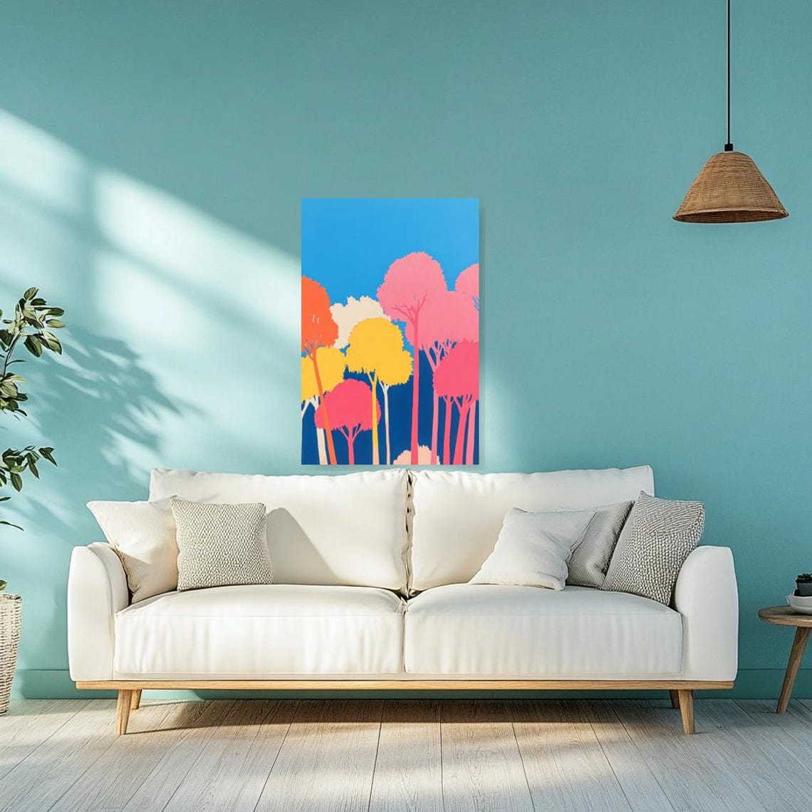Colorful Trees Blue Sky Modern Landscape Cheerful Forest Poster - Image 2