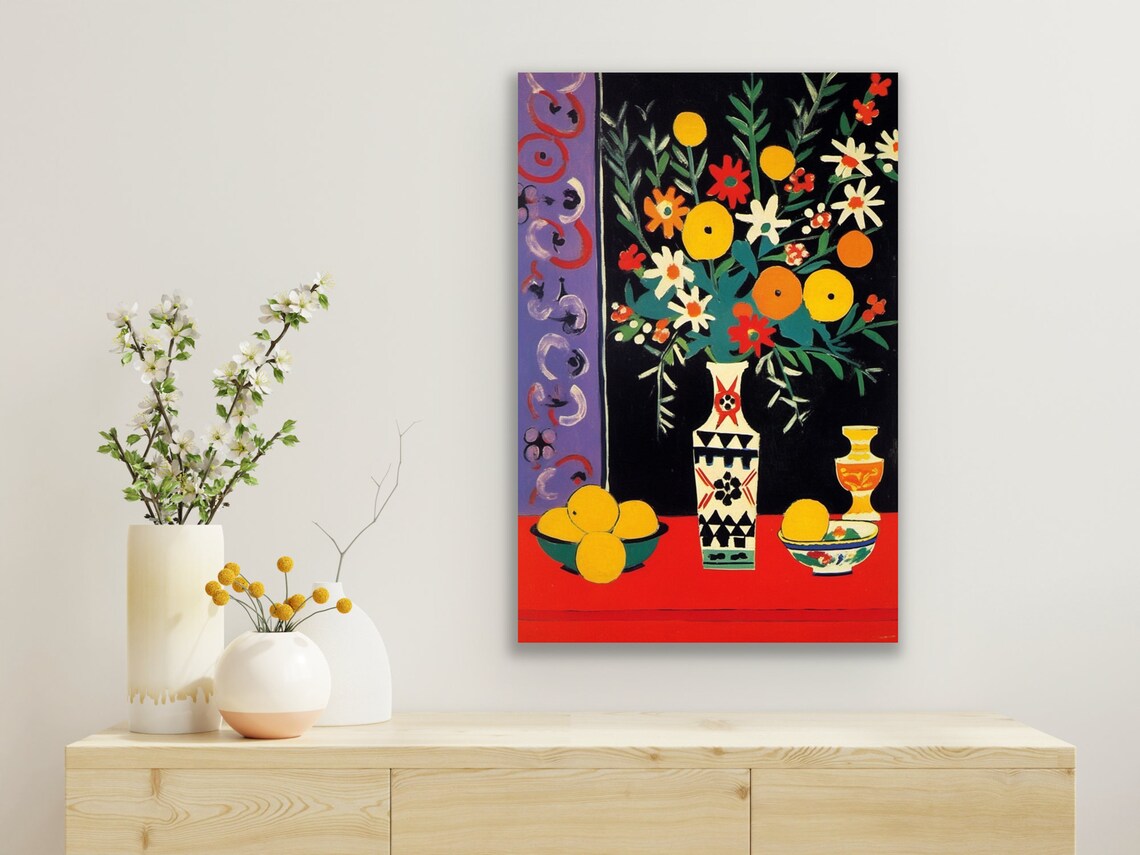 Lemon Branches Blossoms Vase Still Life Bold Fauvist Style Poster - Image 2