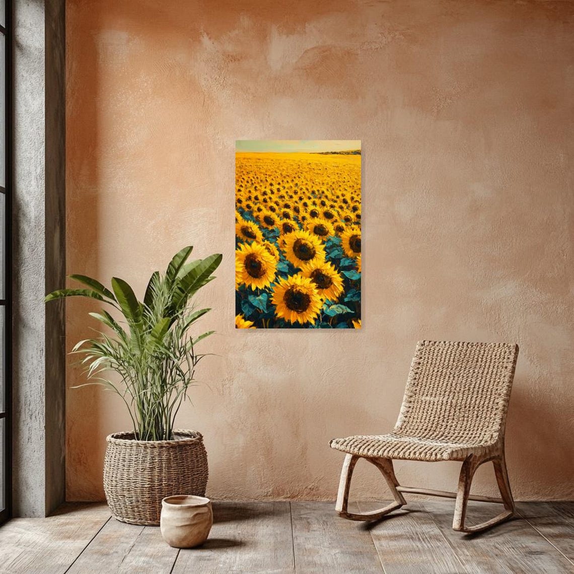 Golden Sunflower Field Impressionist Art Bright Yellow Poster - Image 2