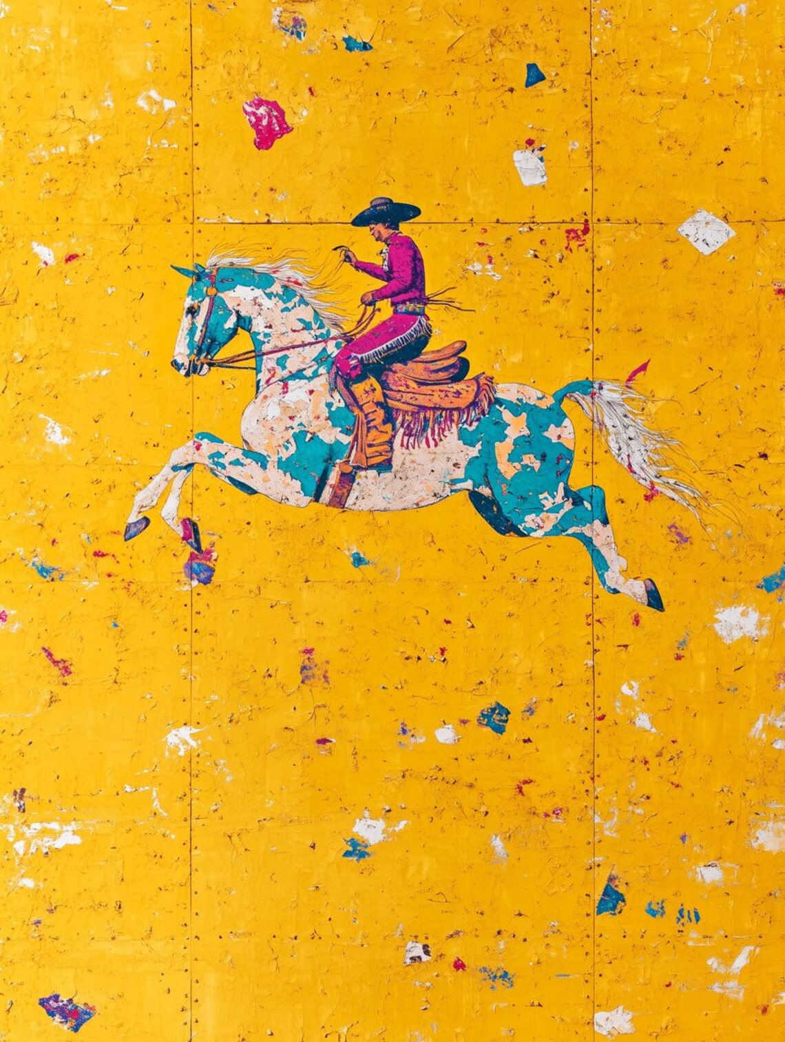 Vintage Cowboy Riding Horse, Western Art Print
