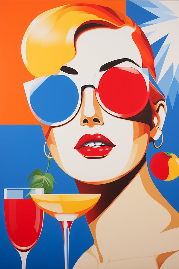Pop Art Woman With Sunglasses Cocktails Bold Retro Colors Poster