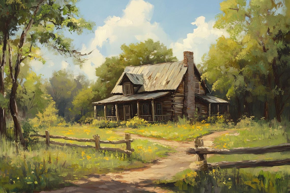 Rustic Log Cabin Summer Woods Wildflower Meadow Countryside Poster