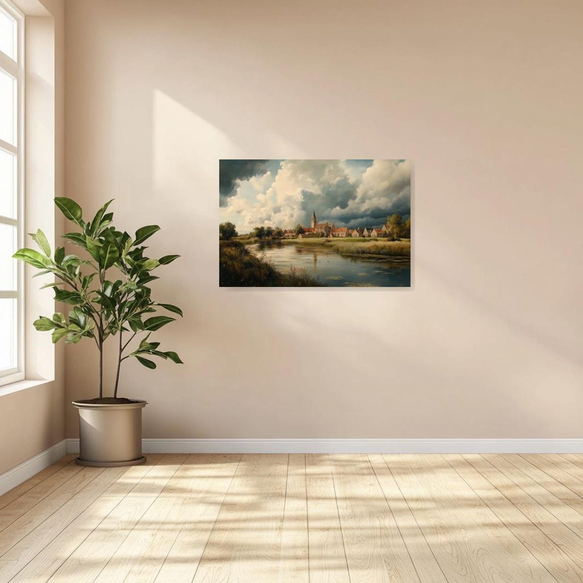 Dutch Masters Style Village Church Reflected in the River Poster - Image 2
