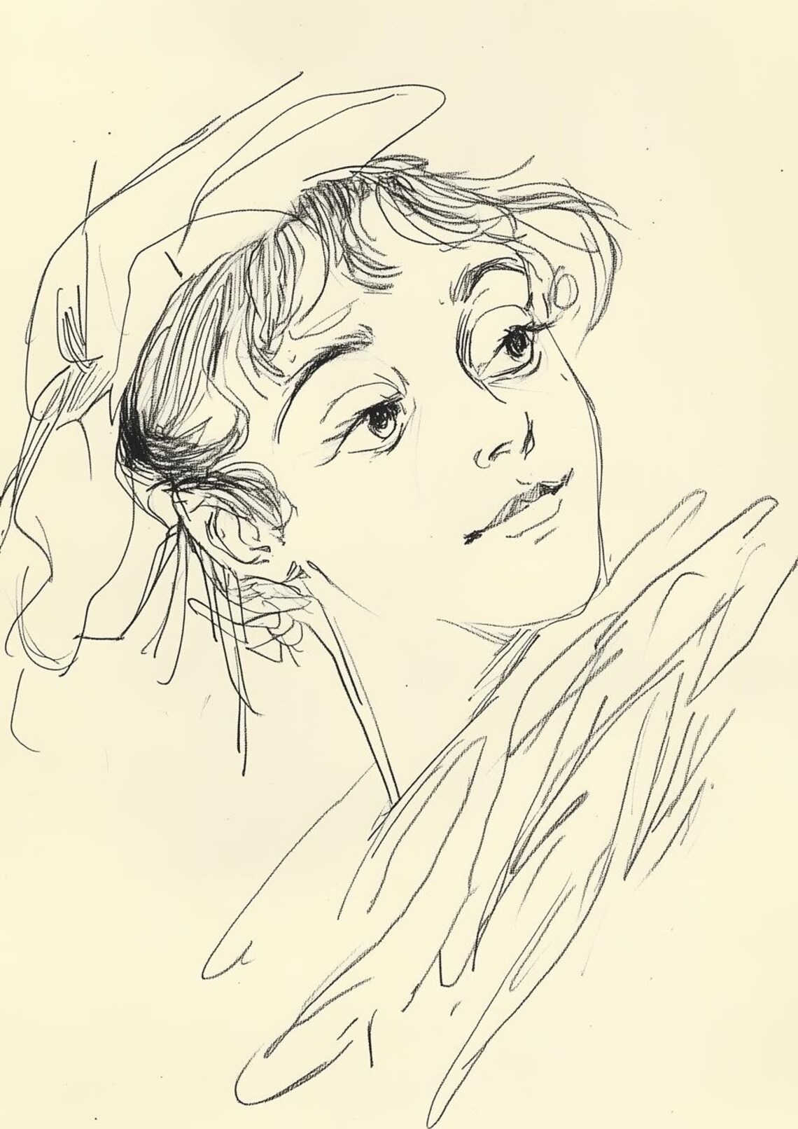 Expressive Woman Portrait in Loose Ink Line Drawing Style Poster