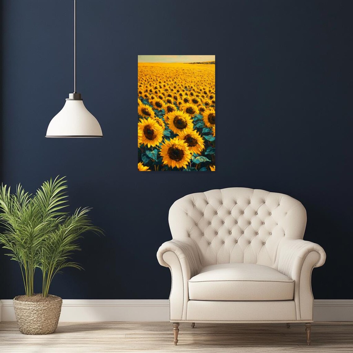 Golden Sunflower Field Impressionist Art Bright Yellow Poster - Image 3