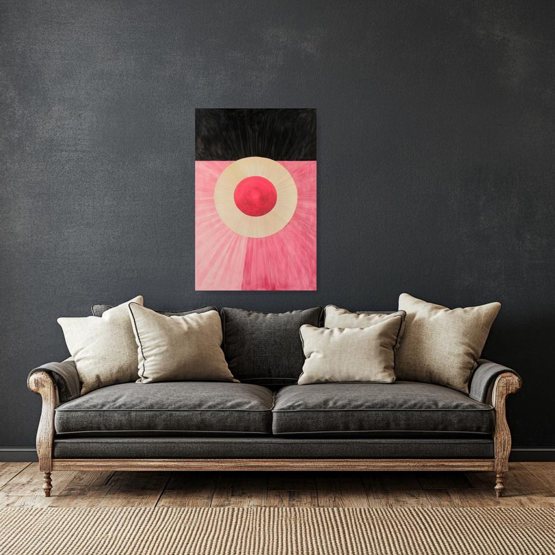 Pink Sun Geometric Abstract Radiant Circle Minimalist Art Poster - Image 3