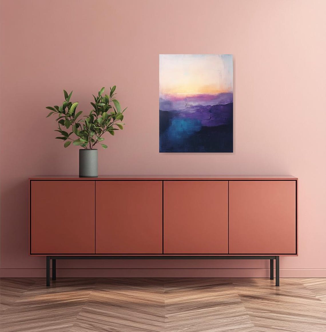 Abstract Purple Sunset Over Dark Blue Hills Modern Art Poster - Image 4