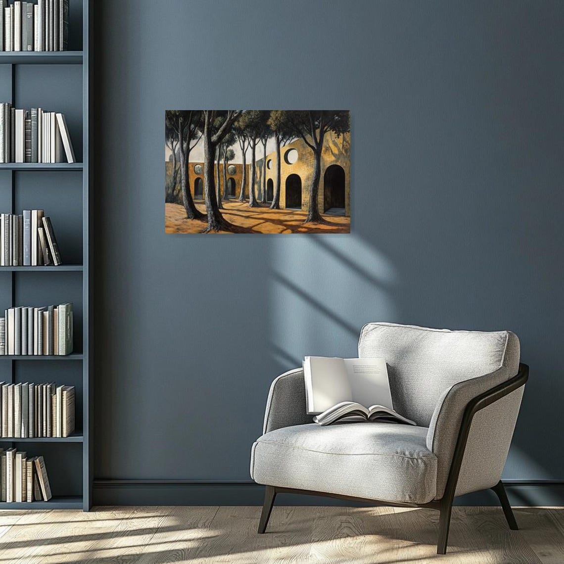 Surreal De Chirico Style Colonnade in Warm Earth Tones Poster - Image 2