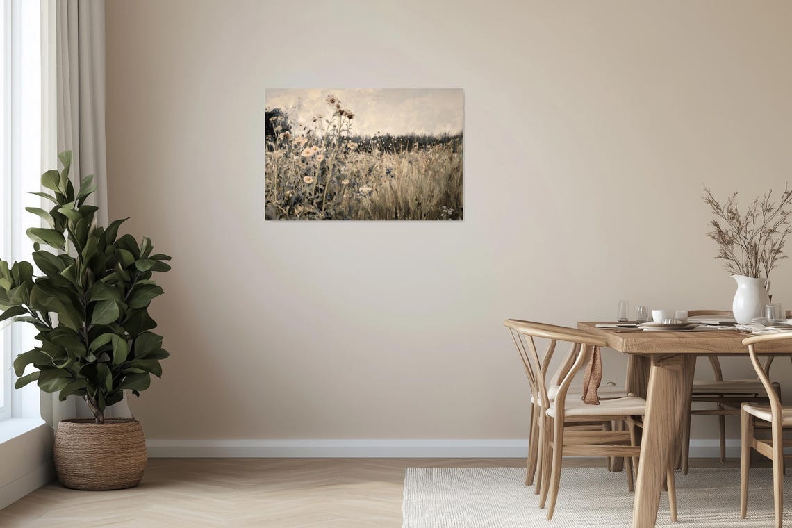 Muted Wildflower Daisy Field Neutral Tone Modern Farmhouse Poster - Image 2