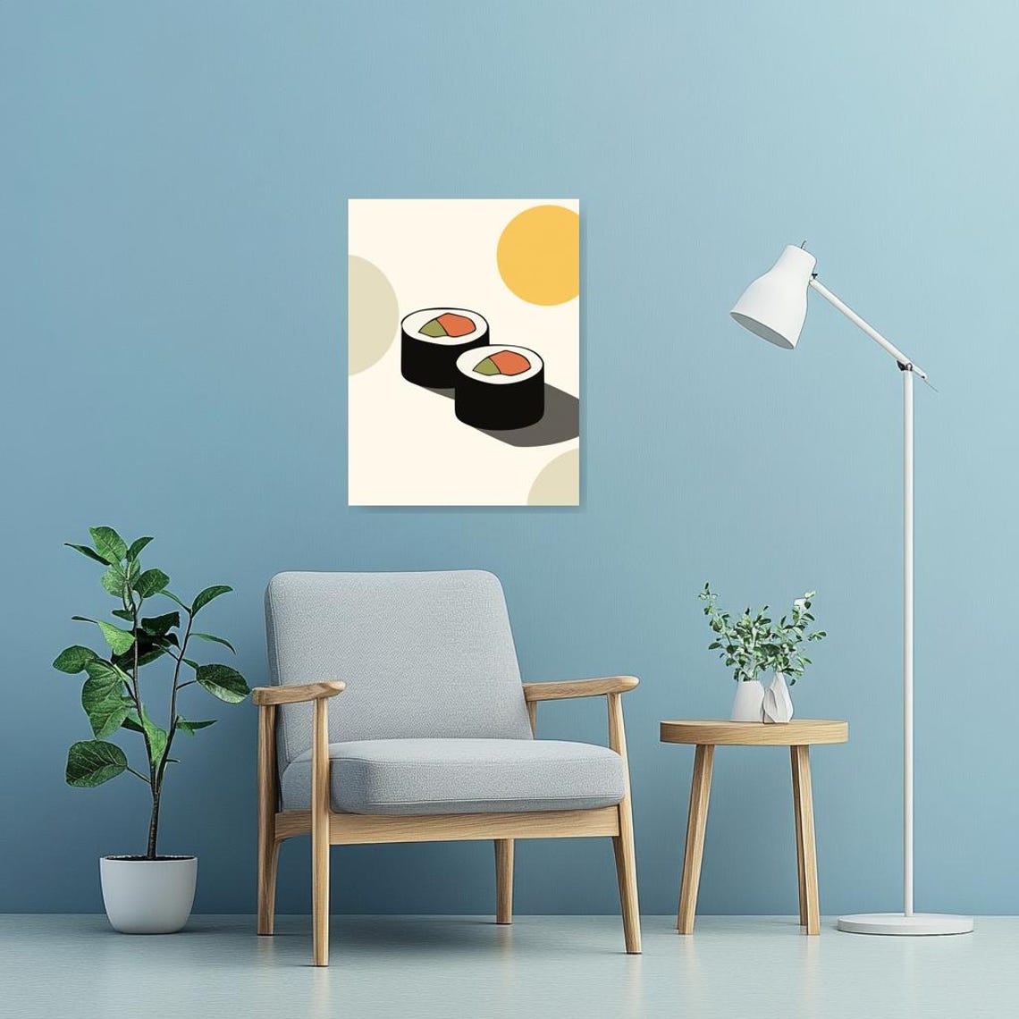 Fun Minimalist Sushi Rolls Modern Japanese Kitchen Art Poster - Image 2