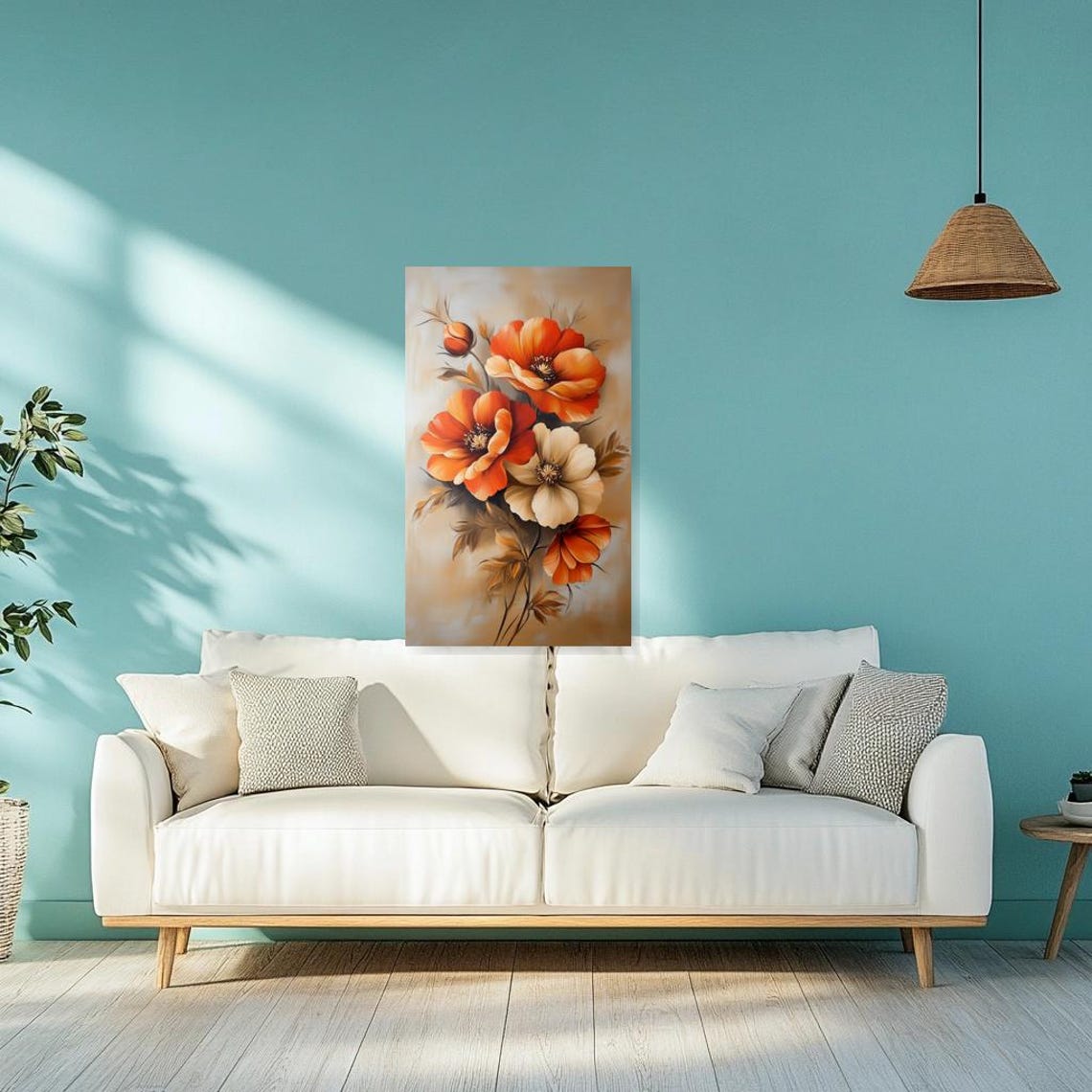 Orange Poppy Bloom Cluster Warm Beige Impressionist Floral Poster - Image 2