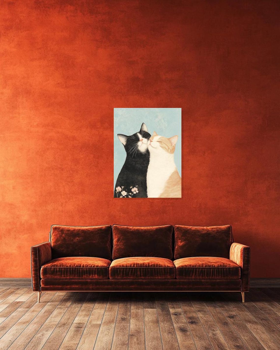 Sweet Pair of Cuddling Cats Tuxedo and Cream Fur Love Poster - Image 2
