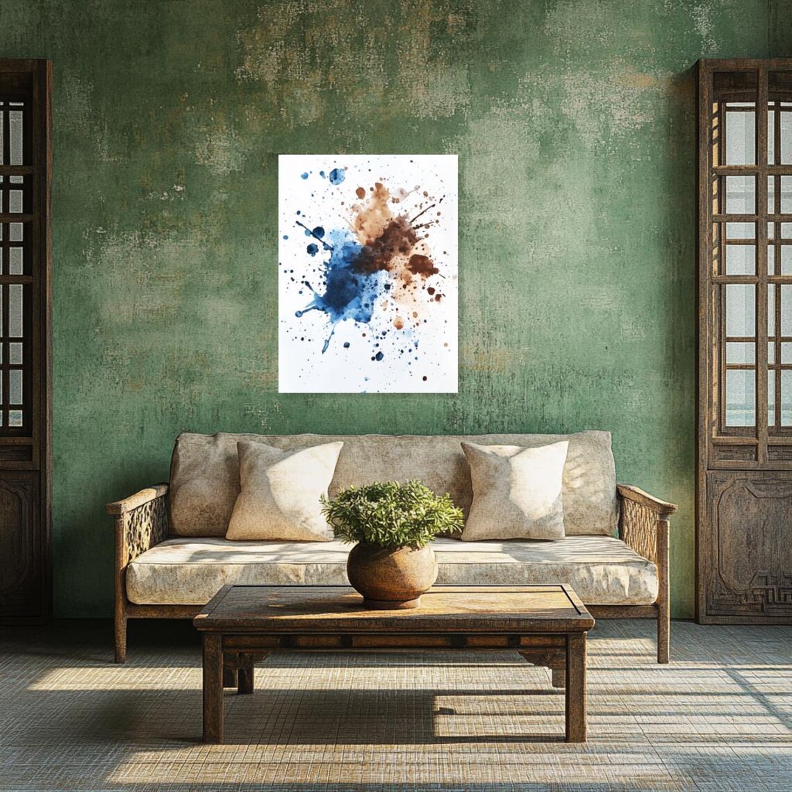 Blue and Brown Abstract Watercolor Splash Ink Blot Modern Art Poster - Image 3