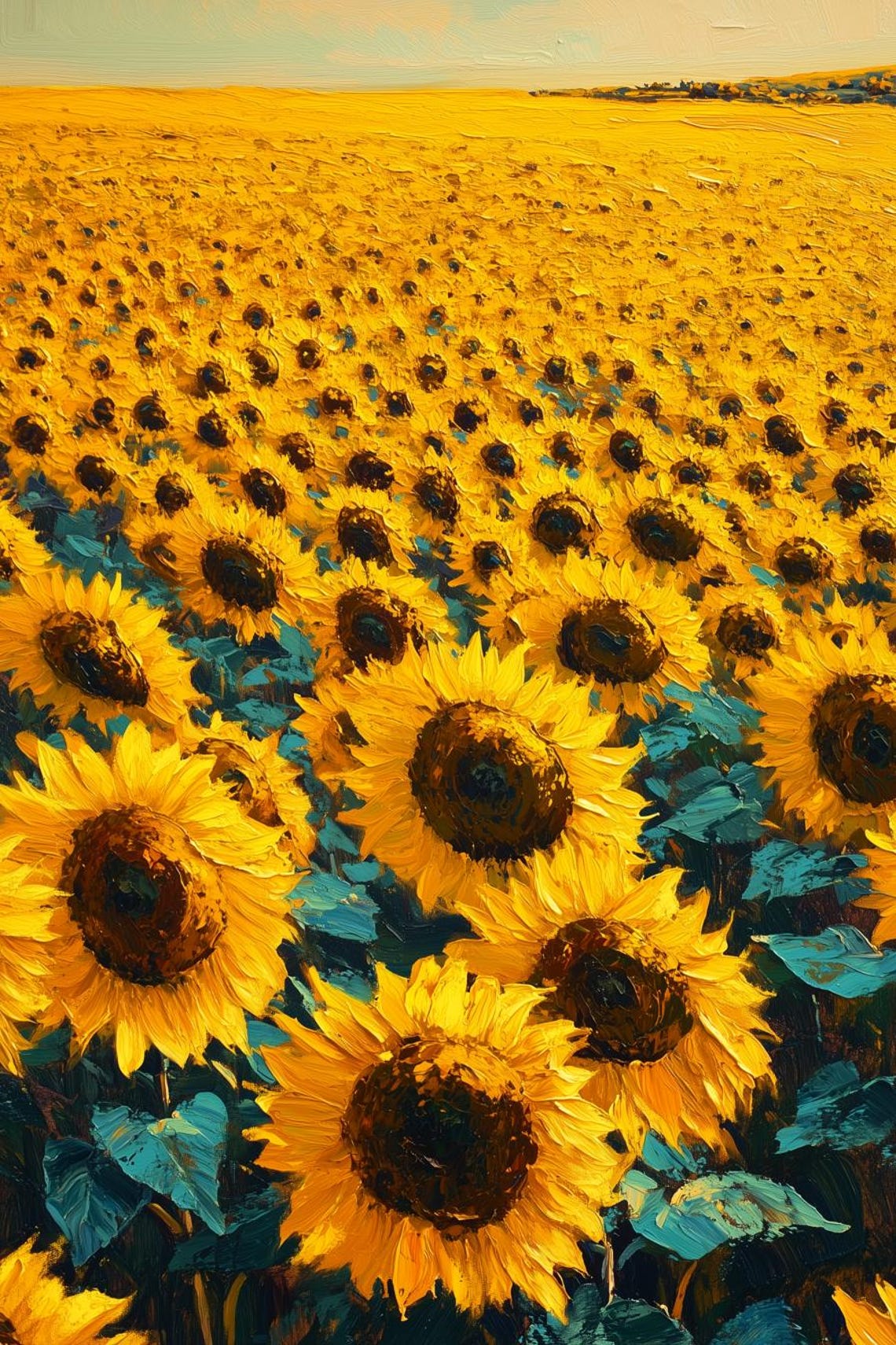 Golden Sunflower Field Impressionist Art Bright Yellow Poster