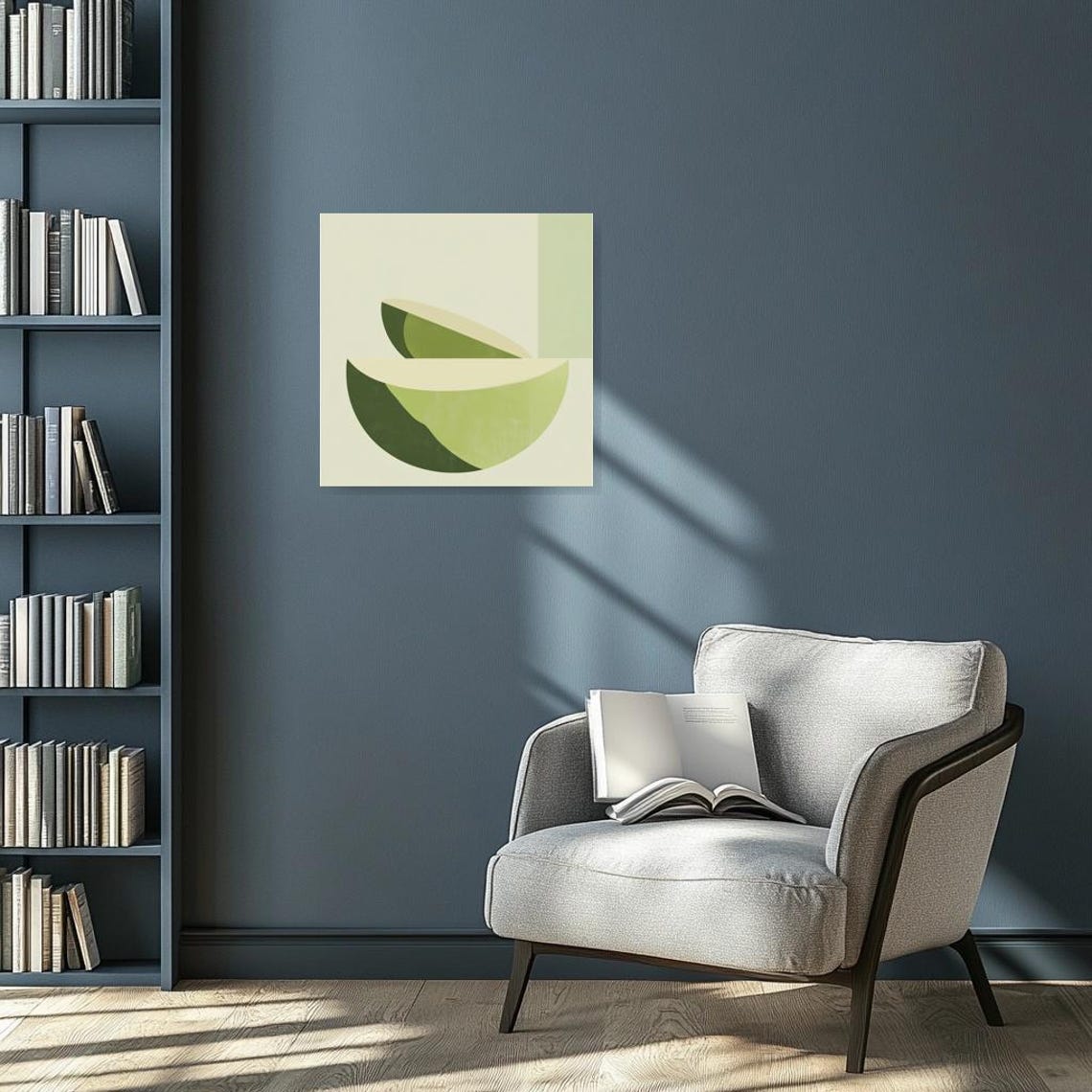 Minimalist Green Melon Slice Retro Abstract Art for Modern Home Poster - Image 2