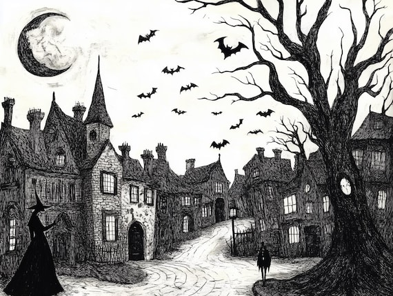 Gothic Village Halloween Decor, Haunted Scene