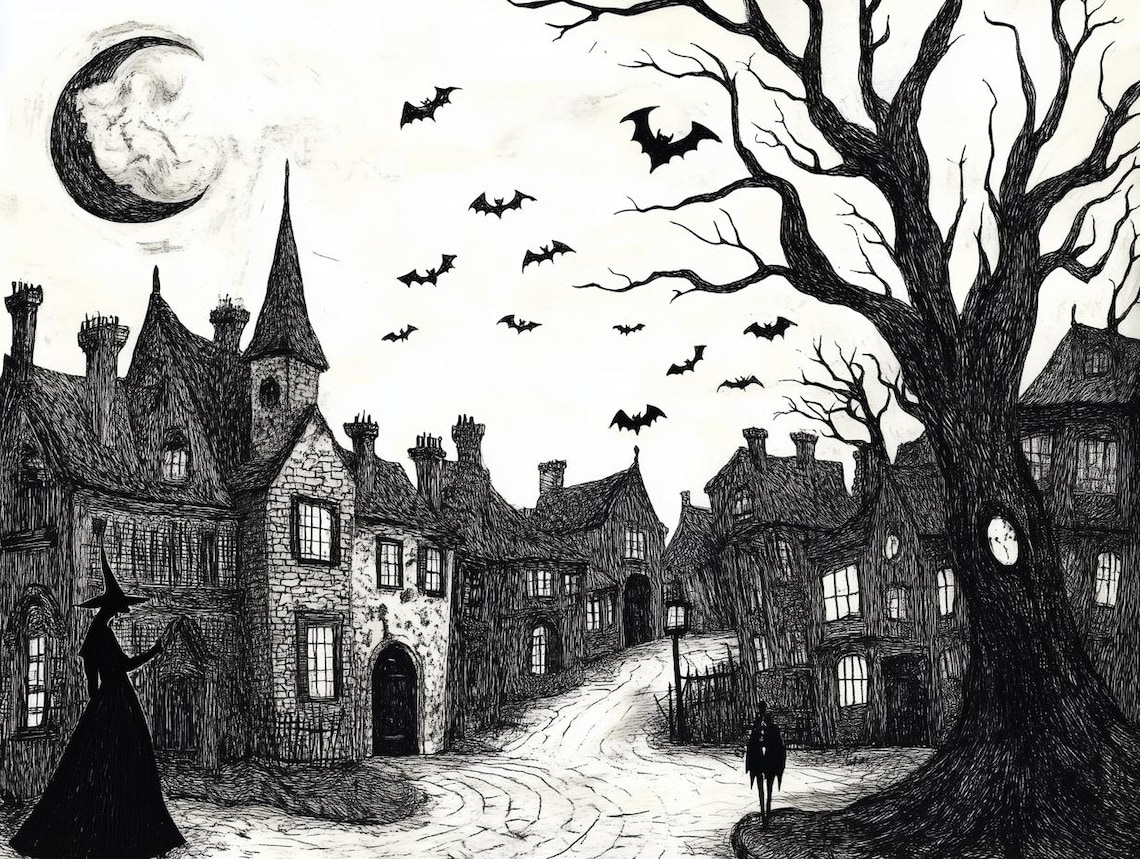 Gothic Village Halloween Decor, Haunted Scene