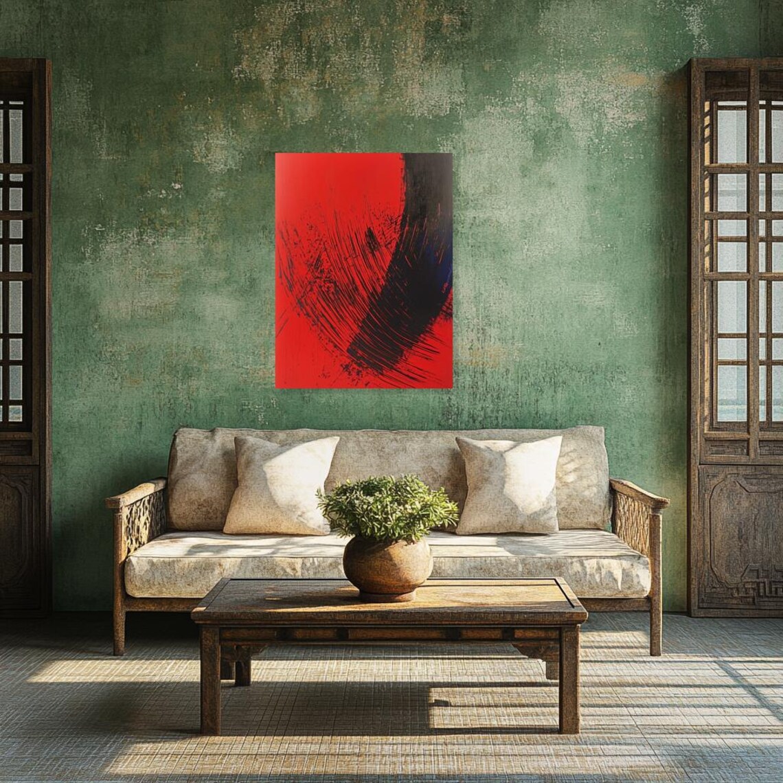 Dramatic Red and Black Abstract Brushstroke Art Painting Poster - Image 2