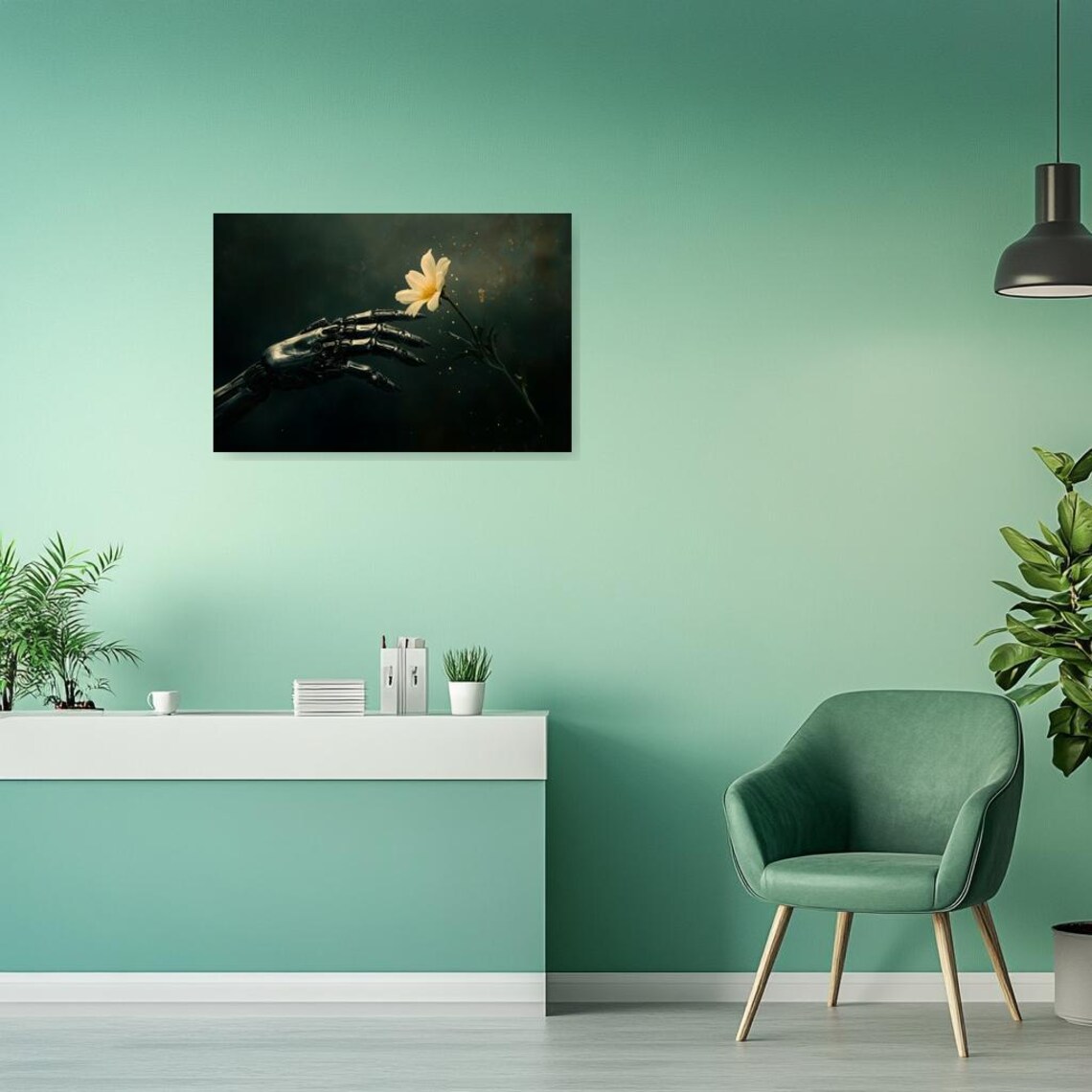 Romantic Robot Hand With Flower, Modernism - Image 2