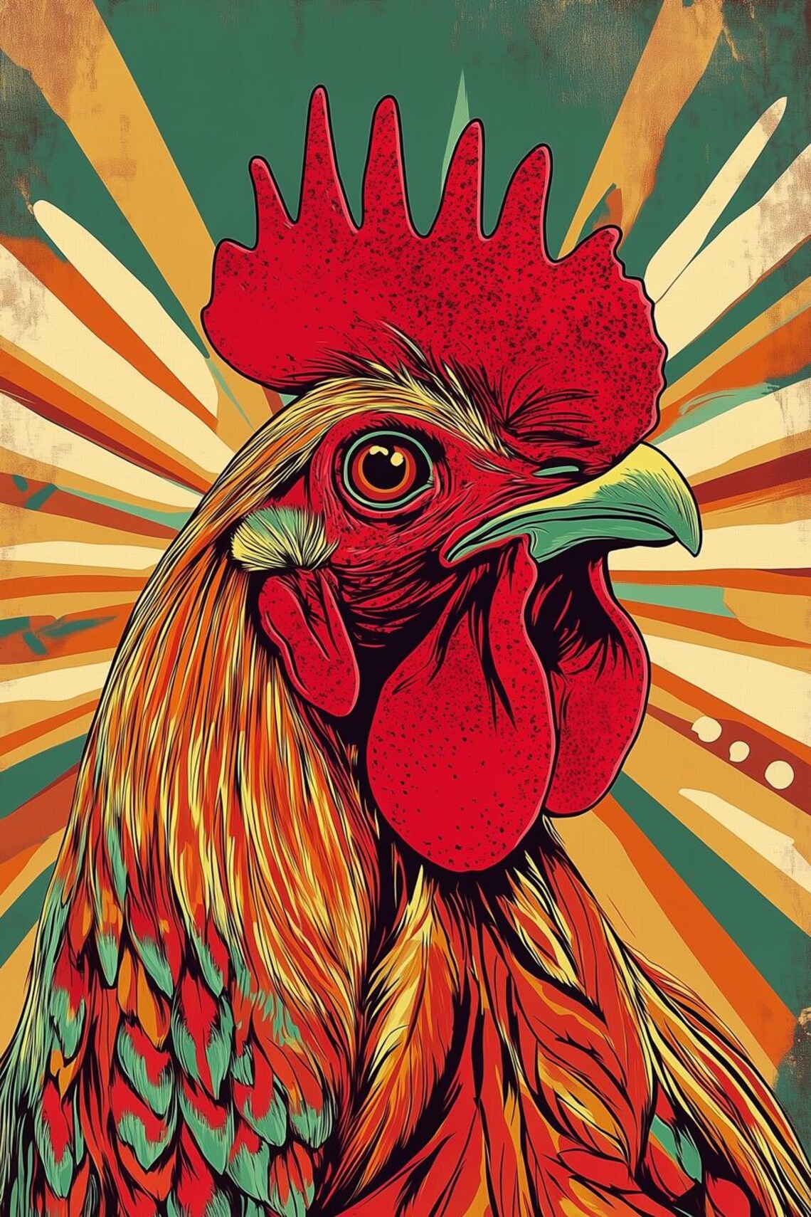 Vintage Rooster Art Print, Kitchen Farmhouse Decor