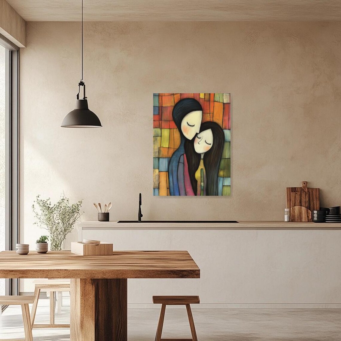 Mother and Child Embrace Against a Colorful Mosaic Heartfelt Poster - Image 2