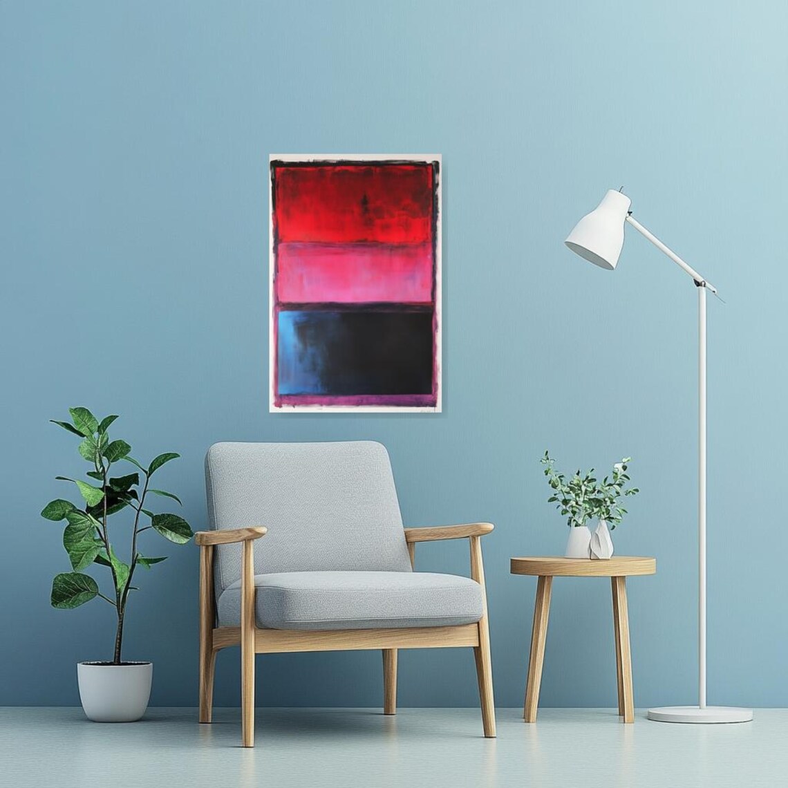 Minimalist Red Pink And Black Color Block Abstract Painting Wall Art - Image 4