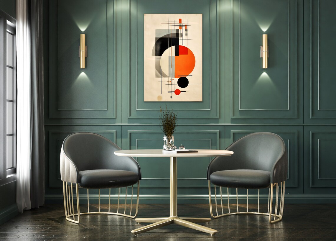 Geometric Red and Black Circles Bauhaus Abstract Style Poster - Image 2
