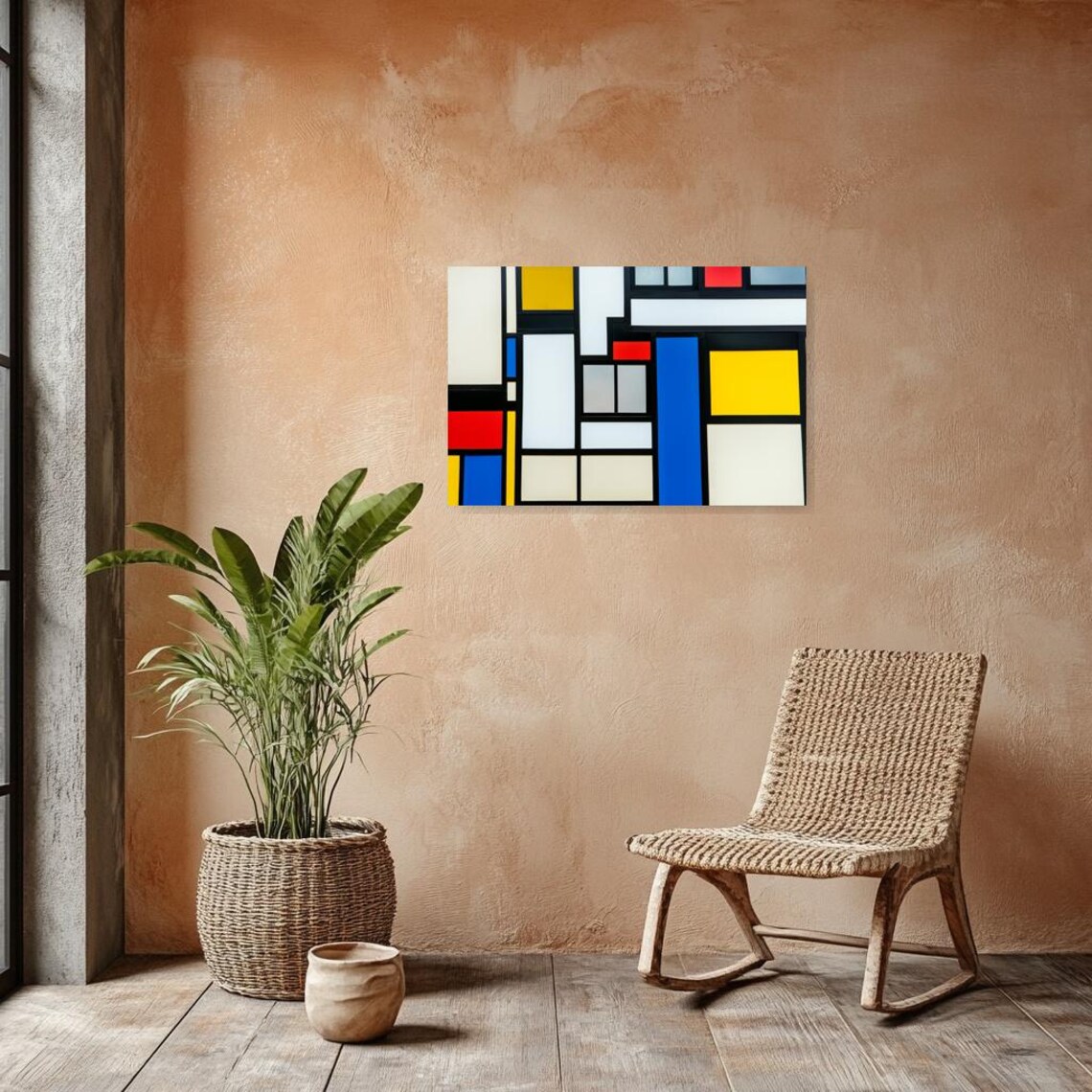Mondrian Style Primary Color Geometric Window Grid for Modern Home Decor Poster - Image 3