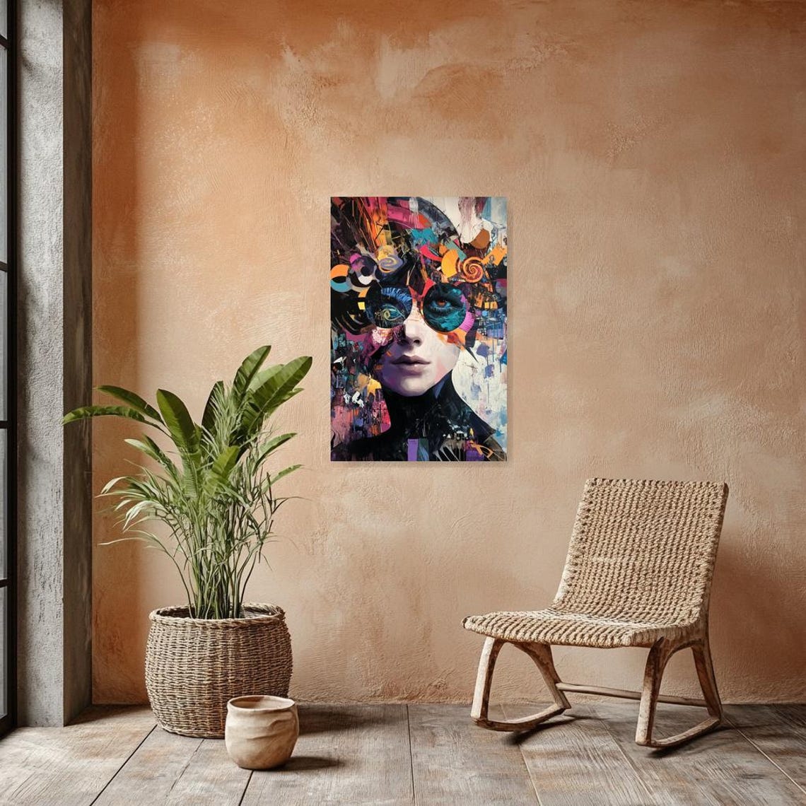 Colorful Abstract Portrait with Oversized Sunglasses Art Poster - Image 2
