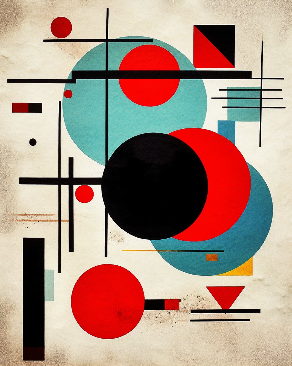 Mechanized Forms Meet Modern Art In Red Turquoise Abstract Art Nouveau Prints Original Modern Abstract With Bold Colors Minimal Layout