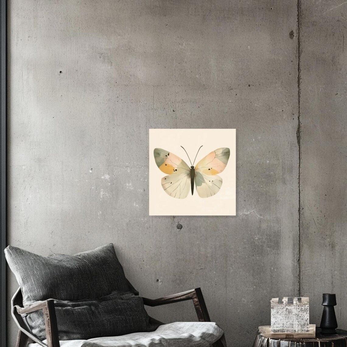 Soft Pastel Butterfly Watercolor Illustration on Cream Poster - Image 2