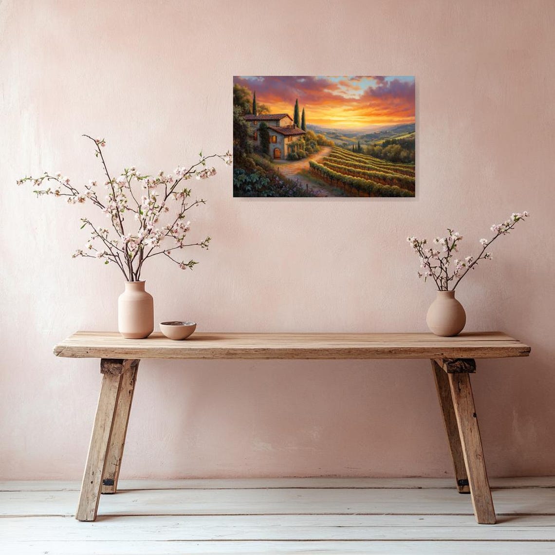Print Inspired By Claude Monet With Serene Vineyard Sunset Landscape Wall Art For Home Decor - Image 2