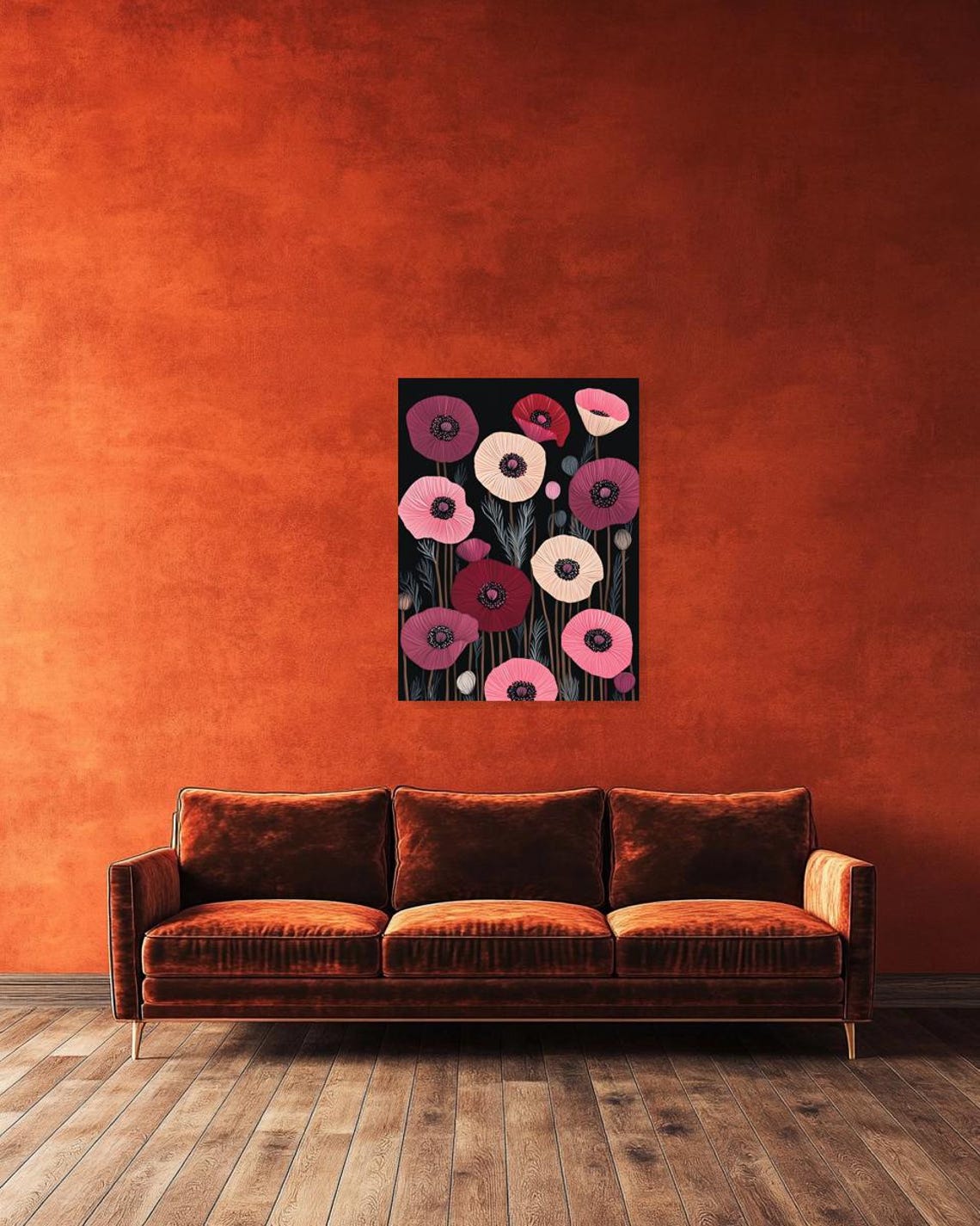 Pink and Red Poppies Blooming on a Dramatic Black Background Poster - Image 4
