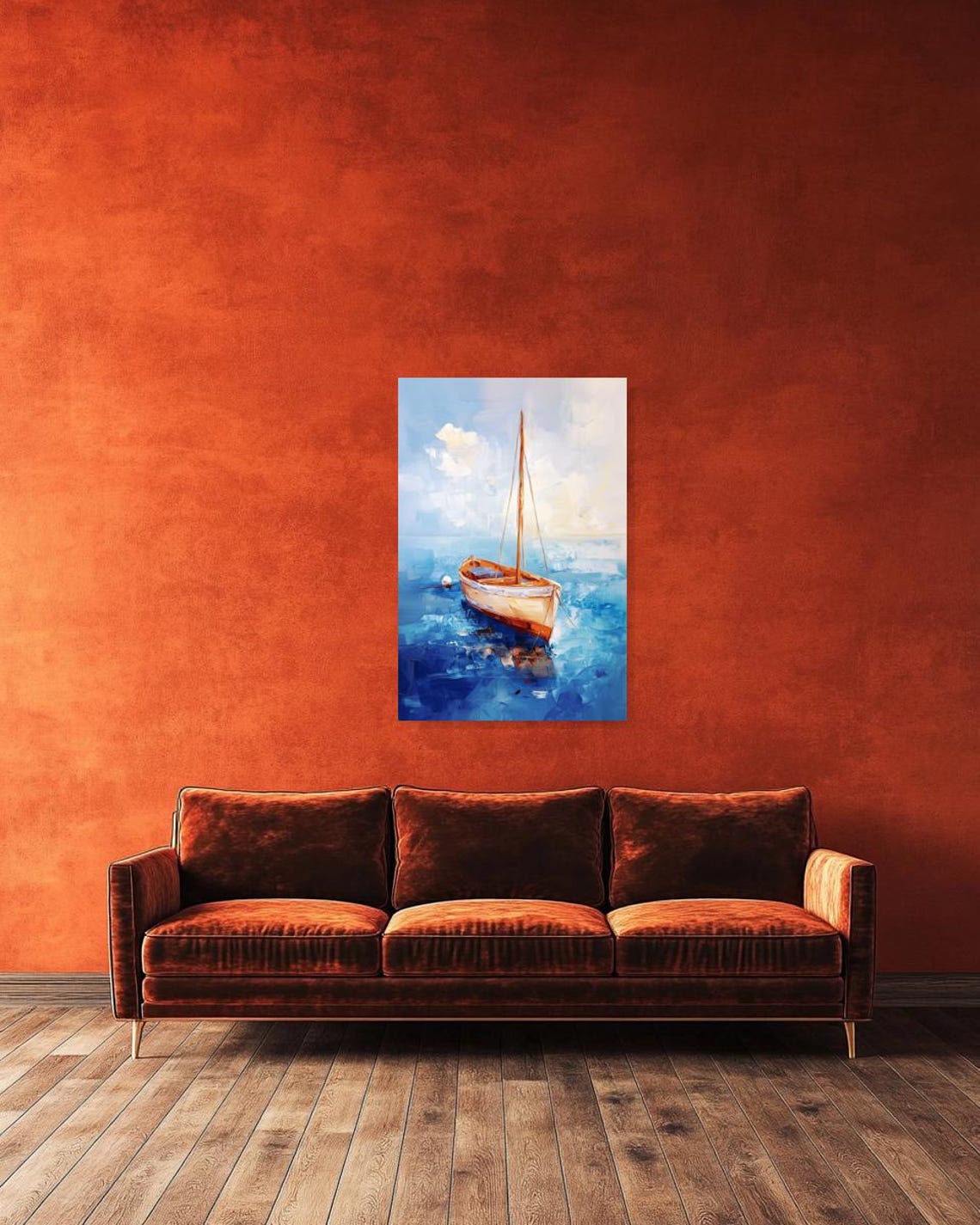 Hand Painted Boat Art In The Style Of Monet Serene Blue Waters Wall Art Original Print For Home Decor - Image 3