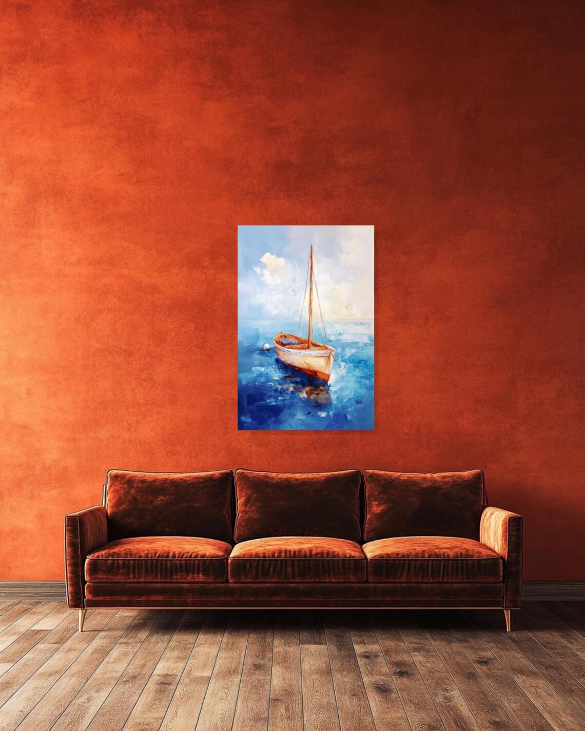 Sailboat Resting on Calm Blue Water Impressionist Style Poster - Image 3