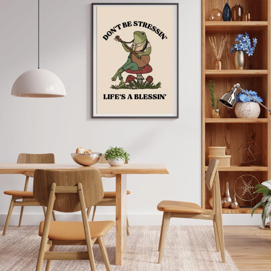 Don't Be Stressin' Life's A Blessin' Frog Playing Banjo Retro Quote Poster
