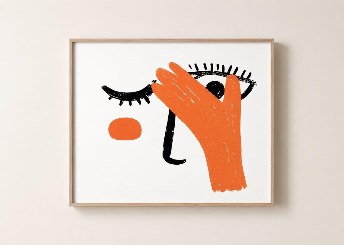 Funny Bathroom Minimalist Line Art Restroom Face Print