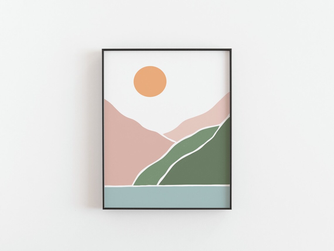 Sunset Over the Mountain Boho Minimalist Art Print - Image 3