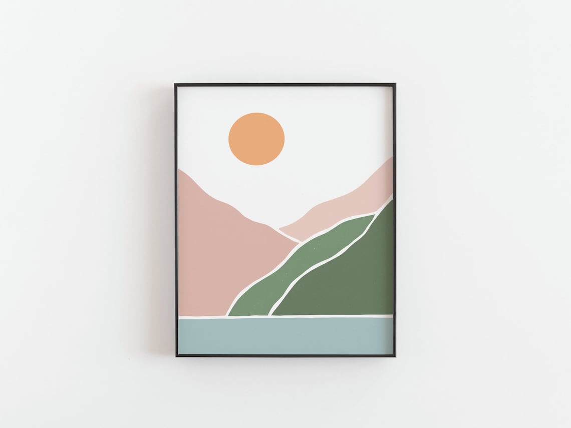 Sunset Over The Mountain River Sea Print - Image 3