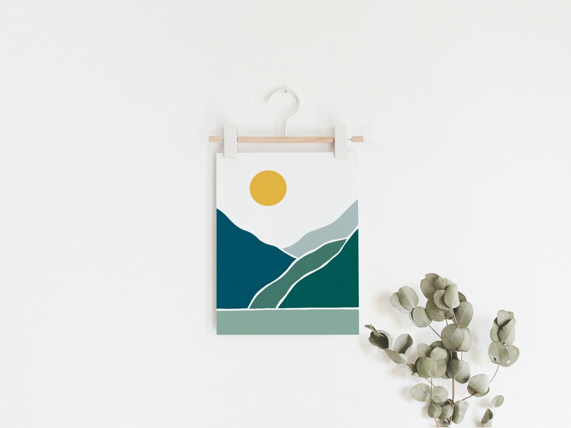 Sunset Over the Mountain, Mid-Century Modern Print - Image 3