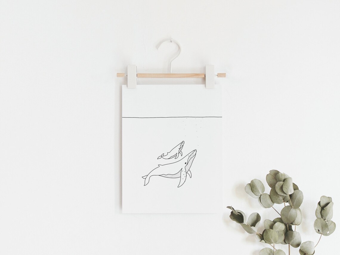 Whale Print Nursery Mother And Calf Art Print - Image 2